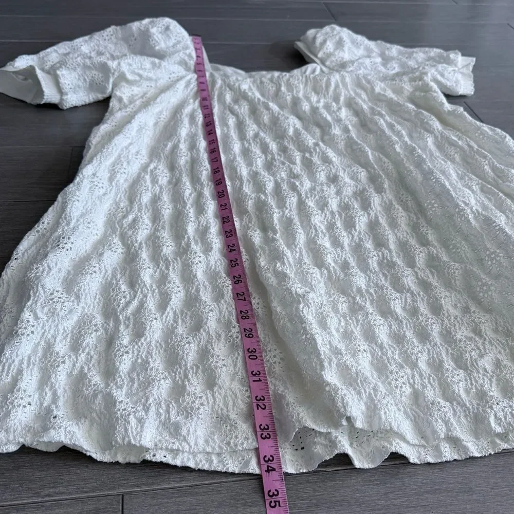 Anthropologie Maeve Eyelet Mini Dress in White M P Puff Sleeve Square Neck